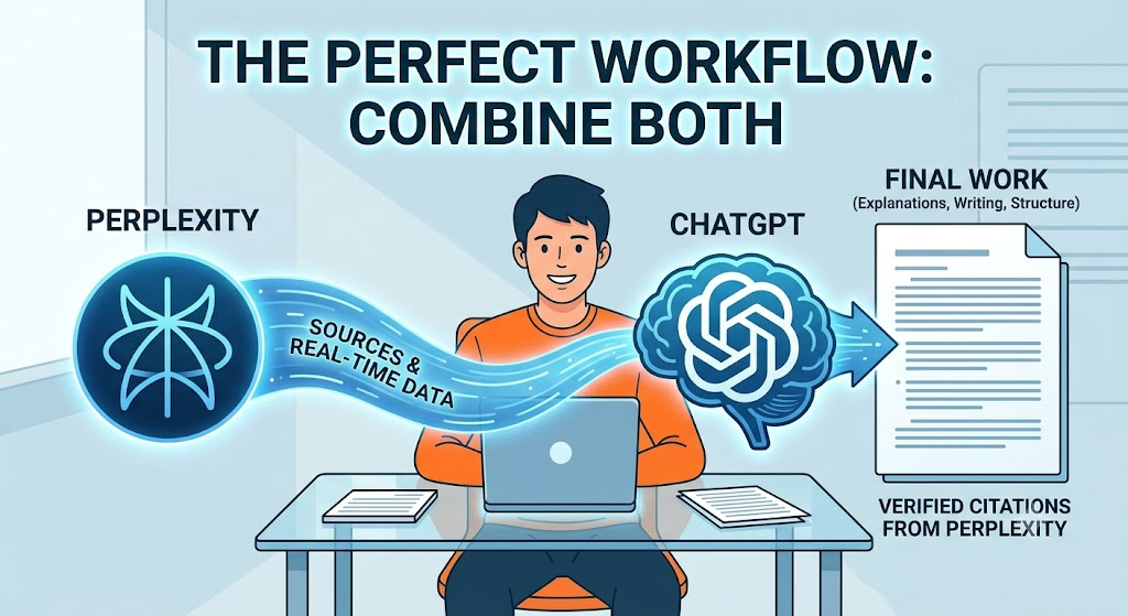 Tabla comparativa de Perplexity AI vs ChatGPT para estudiantes.