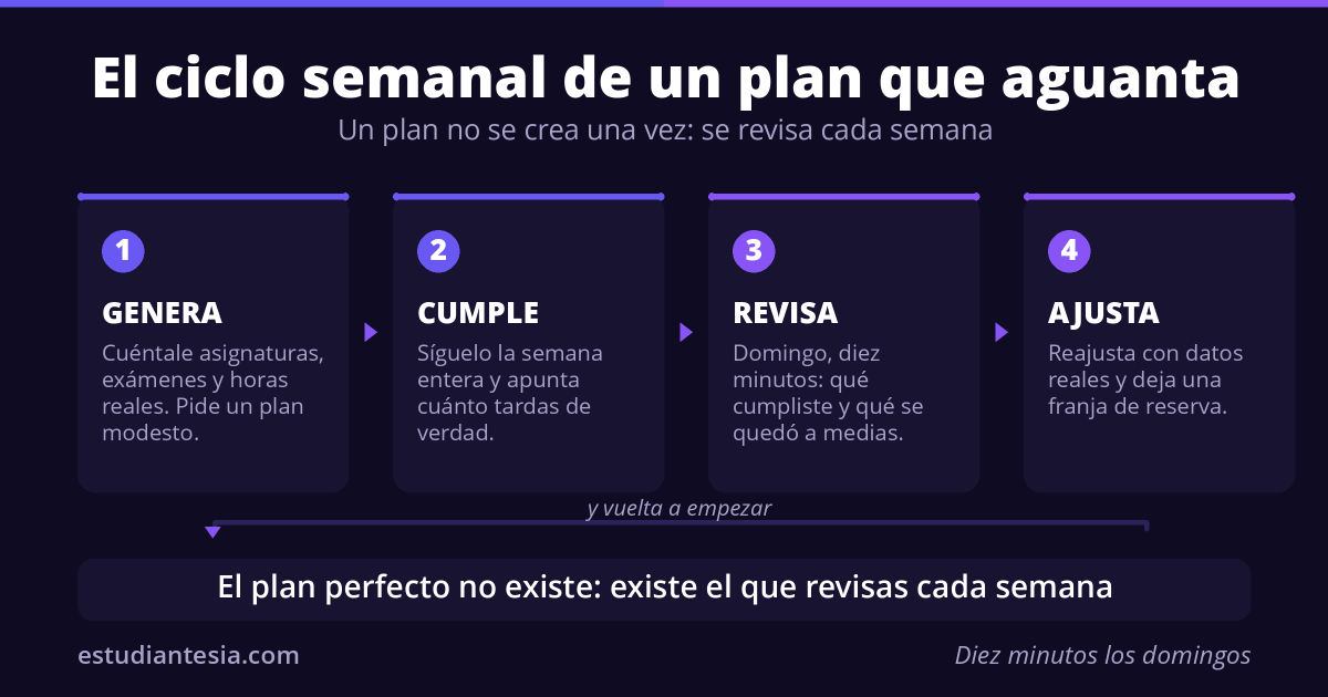 Ciclo semanal para revisar y ajustar tu plan de estudio con IA